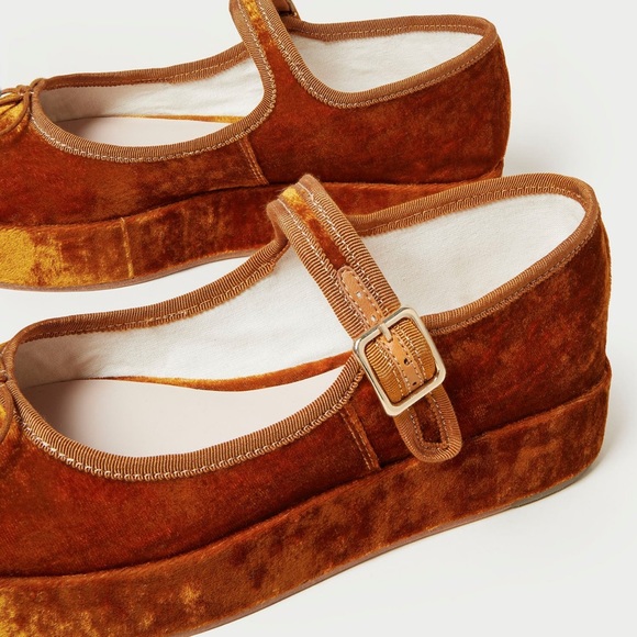 EUC Loeffler Randall Leah Ochre Brown Velvet Platform Mary Jane Flats Size 10 - Picture 5 of 7